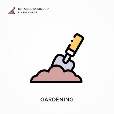 Bahçıvanlık ayrıntılı yuvarlak çizgisel renk. Modern vektör illüstrasyon kavramları. Düzenlemesi ve kişiselleştirmesi kolay.