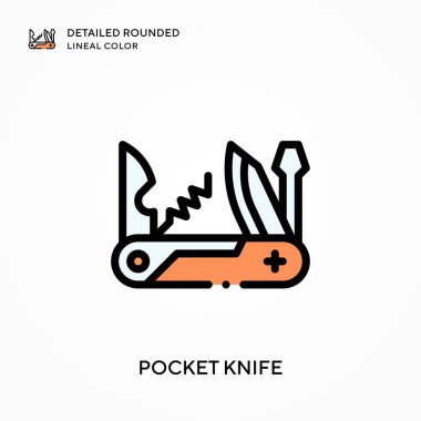 Cep çakısı yuvarlak yuvarlak çizgi rengini detaylandırmış. Modern vektör illüstrasyon kavramları. Düzenlemesi ve kişiselleştirmesi kolay.