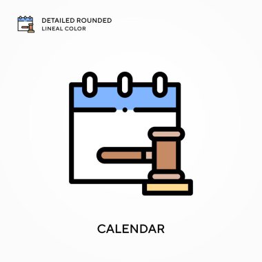 Takvim ayrıntılı yuvarlak çizgi rengi. Modern vektör illüstrasyon kavramları. Düzenlemesi ve kişiselleştirmesi kolay.