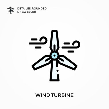 Rüzgar türbini ayrıntılı yuvarlak çizgisel renk. Modern vektör illüstrasyon kavramları. Düzenlemesi ve kişiselleştirmesi kolay.