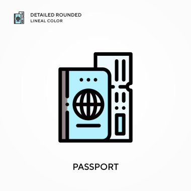 Pasaport ayrıntılı yuvarlak çizgisel renk. Modern vektör illüstrasyon kavramları. Düzenlemesi ve kişiselleştirmesi kolay.