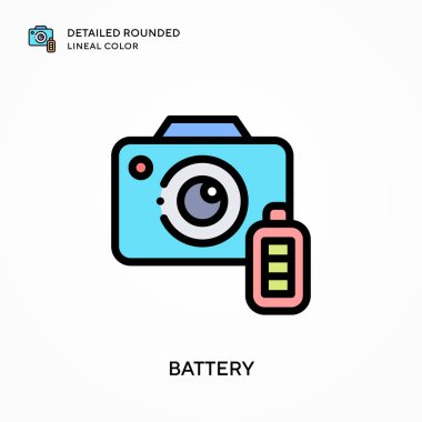 Batarya ayrıntılı yuvarlak çizgisel renk. Modern vektör illüstrasyon kavramları. Düzenlemesi ve kişiselleştirmesi kolay.