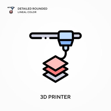 3D yazıcı yuvarlak lineal renk detaylı. Modern vektör illüstrasyon kavramları. Düzenlemesi ve kişiselleştirmesi kolay.