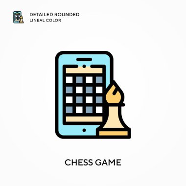 Satranç oyunu yuvarlak çizgi rengini detaylandırdı. Modern vektör illüstrasyon kavramları. Düzenlemesi ve kişiselleştirmesi kolay.