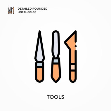 Araçlar yuvarlak çizgi rengini detaylandırmış. Modern vektör illüstrasyon kavramları. Düzenlemesi ve kişiselleştirmesi kolay.