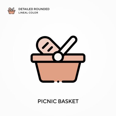 Piknik sepeti yuvarlak çizgi rengini detaylandırdı. Modern vektör illüstrasyon kavramları. Düzenlemesi ve kişiselleştirmesi kolay.