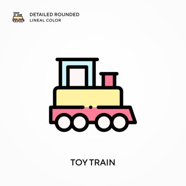 Oyuncak tren yuvarlak çizgi rengini detaylandırdı. Modern vektör illüstrasyon kavramları. Düzenlemesi ve kişiselleştirmesi kolay.