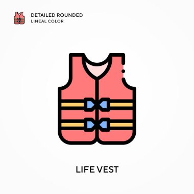 Can yeleği ayrıntılı yuvarlak çizgisel renk. Modern vektör illüstrasyon kavramları. Düzenlemesi ve kişiselleştirmesi kolay.