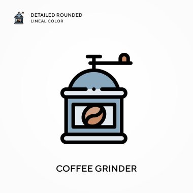 Kahve öğütücüsü yuvarlak çizgi rengini detaylandırdı. Modern vektör illüstrasyon kavramları. Düzenlemesi ve kişiselleştirmesi kolay.