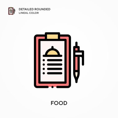 Gıda detaylı yuvarlak çizgisel renk. Modern vektör illüstrasyon kavramları. Düzenlemesi ve kişiselleştirmesi kolay.
