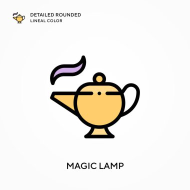 Sihirli lamba yuvarlak çizgi rengini detaylandırdı. Modern vektör illüstrasyon kavramları. Düzenlemesi ve kişiselleştirmesi kolay.