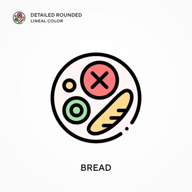 Ekmek detaylı yuvarlak çizgisel renk. Modern vektör illüstrasyon kavramları. Düzenlemesi ve kişiselleştirmesi kolay.