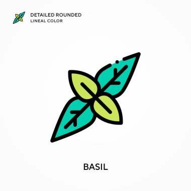 Fesleğen detaylı yuvarlak çizgisel renk. Modern vektör illüstrasyon kavramları. Düzenlemesi ve kişiselleştirmesi kolay.