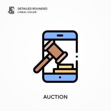 Açık arttırma yuvarlak çizgi rengini detaylandırdı. Modern vektör illüstrasyon kavramları. Düzenlemesi ve kişiselleştirmesi kolay.