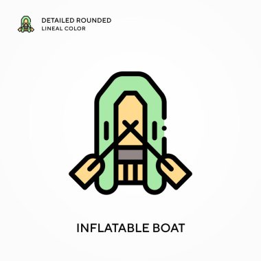 Şişirilebilir tekne yuvarlak çizgi rengini detaylandırdı. Modern vektör illüstrasyon kavramları. Düzenlemesi ve kişiselleştirmesi kolay.