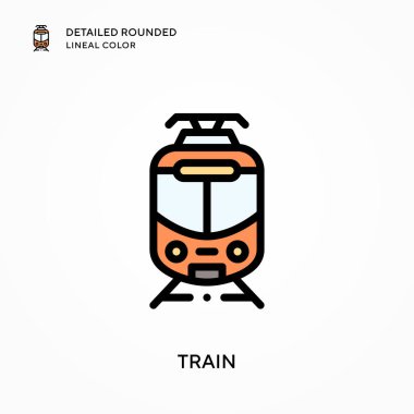 Trenin ayrıntılı yuvarlak çizgisel rengi. Modern vektör illüstrasyon kavramları. Düzenlemesi ve kişiselleştirmesi kolay.