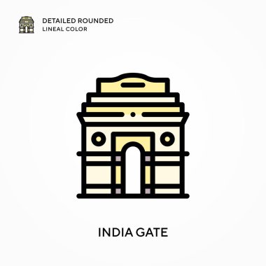 Hindistan kapısı yuvarlak çizgi rengini detaylandırdı. Modern vektör illüstrasyon kavramları. Düzenlemesi ve kişiselleştirmesi kolay.