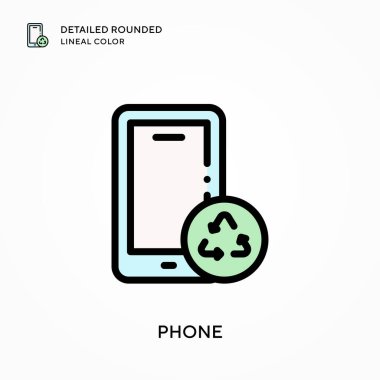 Telefon ayrıntılı yuvarlak çizgisel renk. Modern vektör illüstrasyon kavramları. Düzenlemesi ve kişiselleştirmesi kolay.