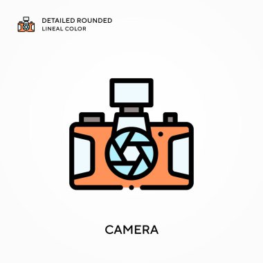 Kamera ayrıntılı yuvarlak çizgisel renk. Modern vektör illüstrasyon kavramları. Düzenlemesi ve kişiselleştirmesi kolay.