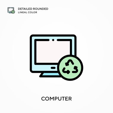 Bilgisayar ayrıntılı yuvarlak doğrusal renk. Modern vektör illüstrasyon kavramları. Düzenlemesi ve kişiselleştirmesi kolay.