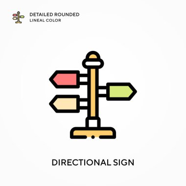 Yönsel işaret ayrıntılı yuvarlak çizgisel renk. Modern vektör illüstrasyon kavramları. Düzenlemesi ve kişiselleştirmesi kolay.