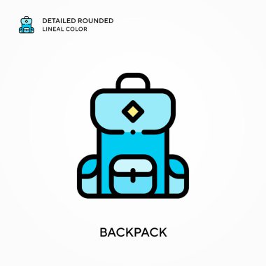 Sırt çantası ayrıntılı yuvarlak çizgisel renk. Modern vektör illüstrasyon kavramları. Düzenlemesi ve kişiselleştirmesi kolay.