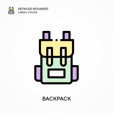 Sırt çantası ayrıntılı yuvarlak çizgisel renk. Modern vektör illüstrasyon kavramları. Düzenlemesi ve kişiselleştirmesi kolay.