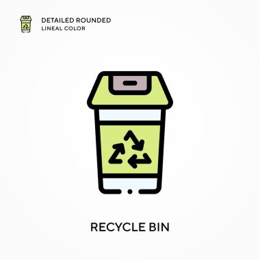 Geri dönüşüm kutusu ayrıntılı yuvarlak doğrusal renk. Modern vektör illüstrasyon kavramları. Düzenlemesi ve kişiselleştirmesi kolay.