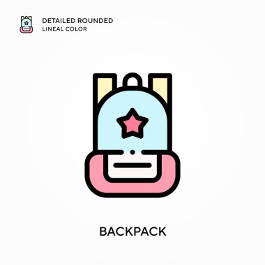 Sırt çantası ayrıntılı yuvarlak çizgisel renk. Modern vektör illüstrasyon kavramları. Düzenlemesi ve kişiselleştirmesi kolay.