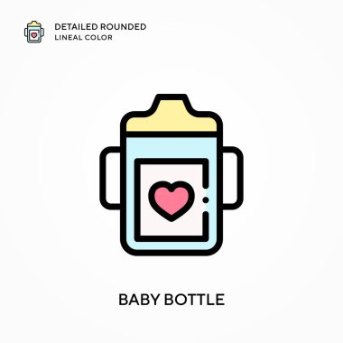 Bebek şişesi yuvarlak yuvarlak renkte. Modern vektör illüstrasyon kavramları. Düzenlemesi ve kişiselleştirmesi kolay.