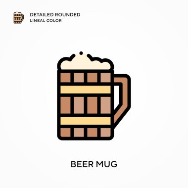 Bira kupası ayrıntılı yuvarlak çizgisel renk. Modern vektör illüstrasyon kavramları. Düzenlemesi ve kişiselleştirmesi kolay.