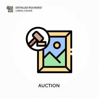 Açık arttırma yuvarlak çizgi rengini detaylandırdı. Modern vektör illüstrasyon kavramları. Düzenlemesi ve kişiselleştirmesi kolay.