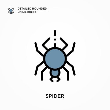 Örümcek detaylı yuvarlak çizgisel renk. Modern vektör illüstrasyon kavramları. Düzenlemesi ve kişiselleştirmesi kolay.