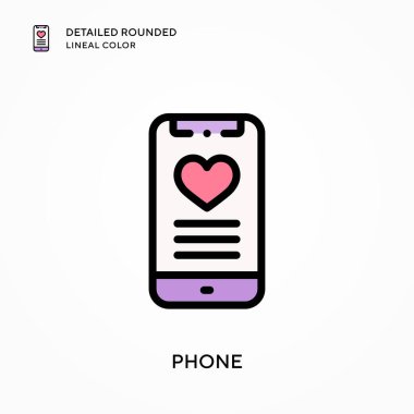 Telefon ayrıntılı yuvarlak çizgisel renk. Modern vektör illüstrasyon kavramları. Düzenlemesi ve kişiselleştirmesi kolay.