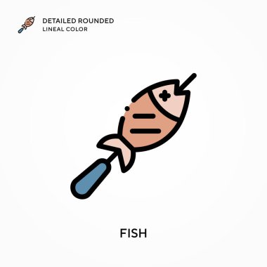 Balık ayrıntılı yuvarlak çizgisel renk. Modern vektör illüstrasyon kavramları. Düzenlemesi ve kişiselleştirmesi kolay.