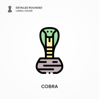 Kobra ayrıntılı yuvarlak çizgisel renk. Modern vektör illüstrasyon kavramları. Düzenlemesi ve kişiselleştirmesi kolay.