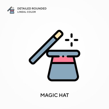 Sihirli şapka yuvarlak çizgi rengini detaylandırdı. Modern vektör illüstrasyon kavramları. Düzenlemesi ve kişiselleştirmesi kolay.
