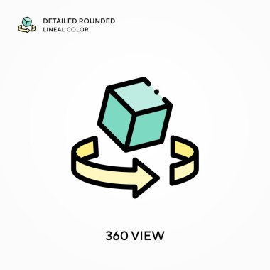 360 görünümü ayrıntılı yuvarlak çizgisel renk. Modern vektör illüstrasyon kavramları. Düzenlemesi ve kişiselleştirmesi kolay.