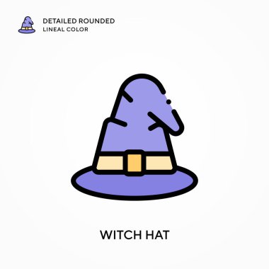 Cadı şapkası yuvarlak çizgi rengini detaylandırmış. Modern vektör illüstrasyon kavramları. Düzenlemesi ve kişiselleştirmesi kolay.