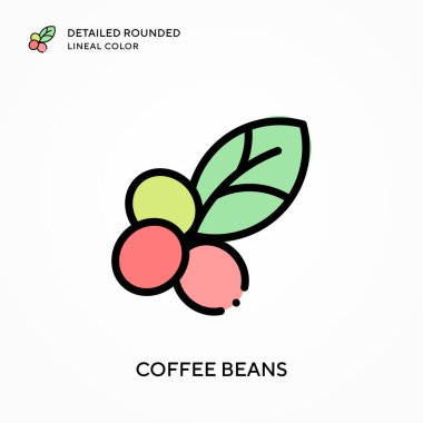Kahve çekirdekleri yuvarlak çizgisel renkleri detaylandırır. Modern vektör illüstrasyon kavramları. Düzenlemesi ve kişiselleştirmesi kolay.
