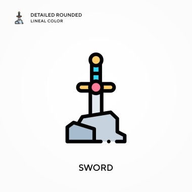 Kılıç ayrıntılı yuvarlak çizgi rengi. Modern vektör illüstrasyon kavramları. Düzenlemesi ve kişiselleştirmesi kolay.