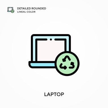 Laptop ayrıntılı yuvarlak doğrusal renk. Modern vektör illüstrasyon kavramları. Düzenlemesi ve kişiselleştirmesi kolay.