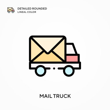 Posta kamyonu yuvarlak çizgi rengini detaylandırdı. Modern vektör illüstrasyon kavramları. Düzenlemesi ve kişiselleştirmesi kolay.