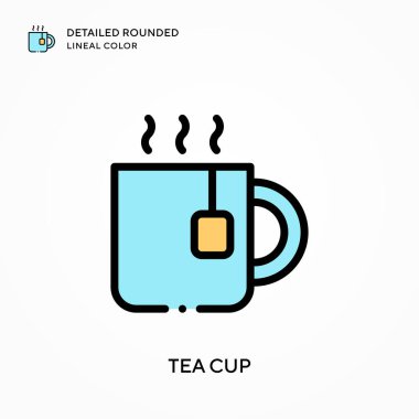 Çay fincanı yuvarlak çizgisel renkte detaylı. Modern vektör illüstrasyon kavramları. Düzenlemesi ve kişiselleştirmesi kolay.