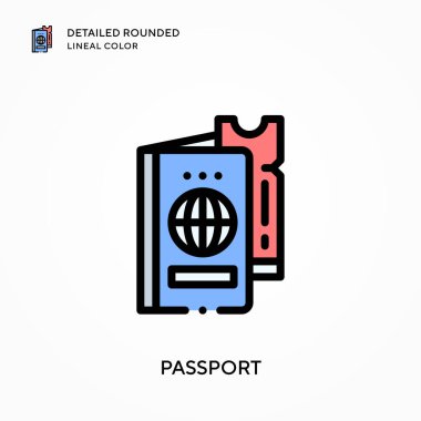 Pasaport ayrıntılı yuvarlak çizgisel renk. Modern vektör illüstrasyon kavramları. Düzenlemesi ve kişiselleştirmesi kolay.