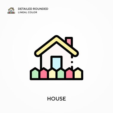 Evin ayrıntılı yuvarlak çizgisel rengi. Modern vektör illüstrasyon kavramları. Düzenlemesi ve kişiselleştirmesi kolay.