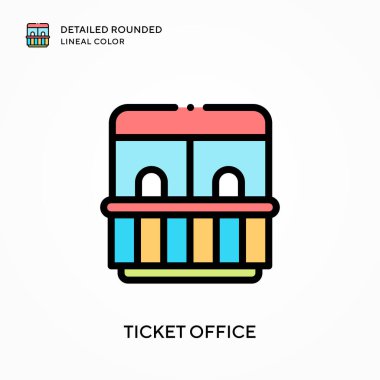 Bilet gişesi yuvarlak çizgi rengini detaylı olarak açıkladı. Modern vektör illüstrasyon kavramları. Düzenlemesi ve kişiselleştirmesi kolay.