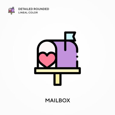 Posta kutusu yuvarlak çizgi rengini detaylandırdı. Modern vektör illüstrasyon kavramları. Düzenlemesi ve kişiselleştirmesi kolay.
