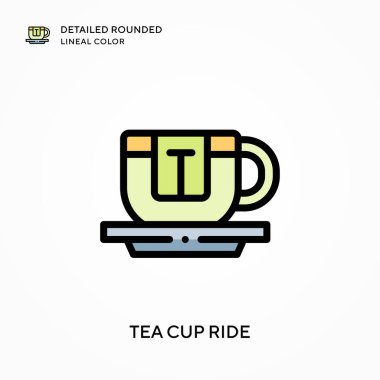 Çay fincanı gezintisi ayrıntılı yuvarlak çizgisel renk. Modern vektör illüstrasyon kavramları. Düzenlemesi ve kişiselleştirmesi kolay.