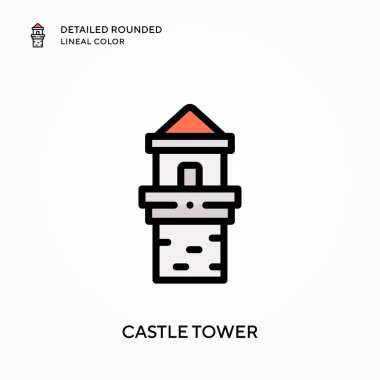Kale kulesi yuvarlak çizgi rengini detaylandırdı. Modern vektör illüstrasyon kavramları. Düzenlemesi ve kişiselleştirmesi kolay.